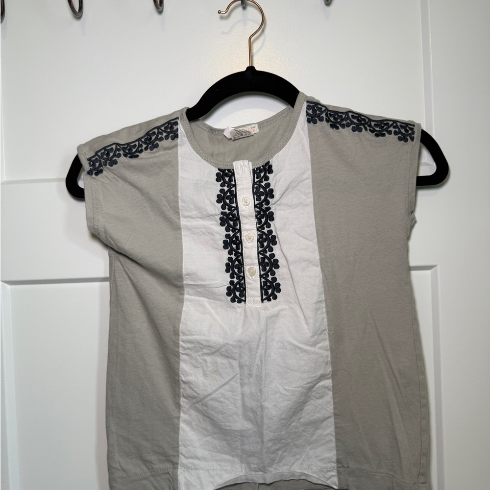 Crewcuts Girls Size 8 Cap Sleeve Button Front Embroidered Babydoll Blouse